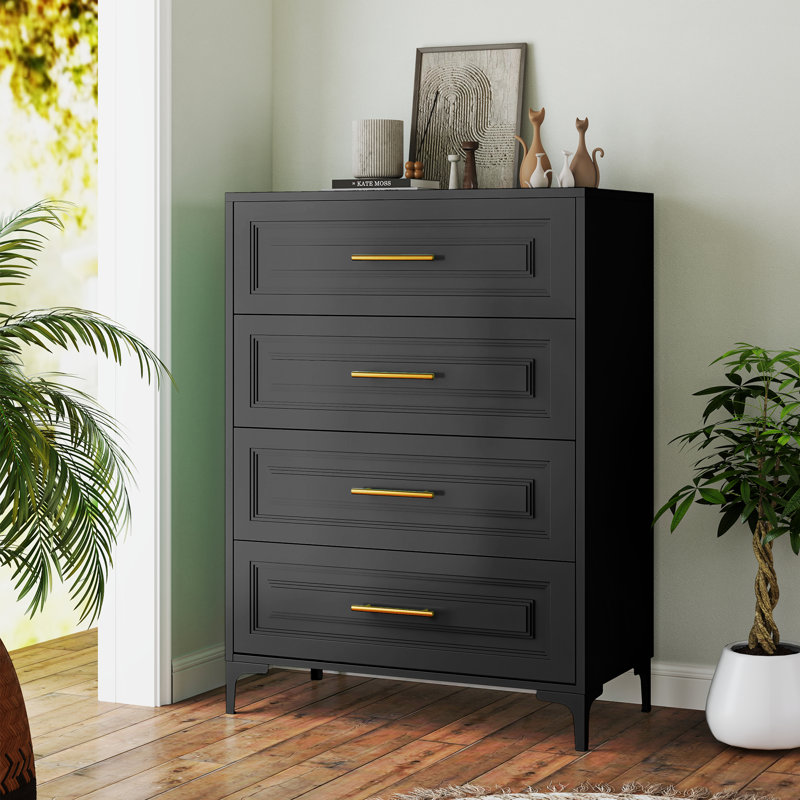 Commode de chambre 31,5 po à 4 tiroirs en métal pour commode de chambre, Noir, noir, noir, noir