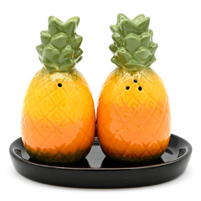 Plateau à sel et poivre Ananas et plateau en céramique noire
