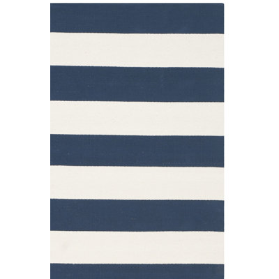 Brookvale Striped Handmade Flatweave Cotton Navy/Ivory Area Rug