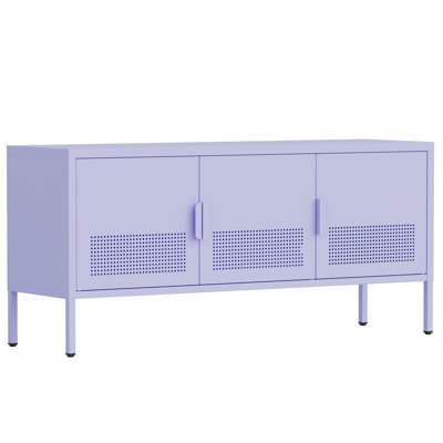 Purple 47.3" Wide 3 Door Metal TV Stand, 2-Tier Storage Cabinet with Adjustable Shelf, Multipurpose Accent Cabinet and Metal Locker for Living Room, Home, Office, Entryway