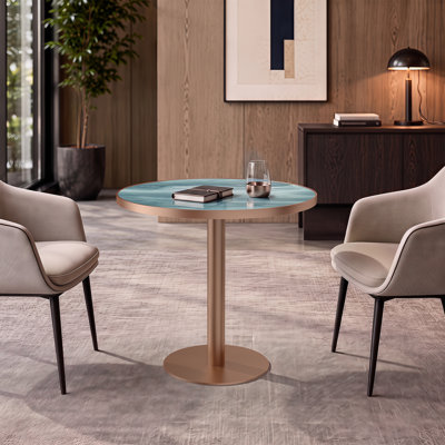 Table de salle à manger ronde moderne de 80 cm (31,5 pouces) de diamètre, style tulipe, plateau en pierre frittée imitation marbre, piètement en acier inoxydable, résistant aux rayures et imperméable, pour une utilisation intérieure et extérieure.