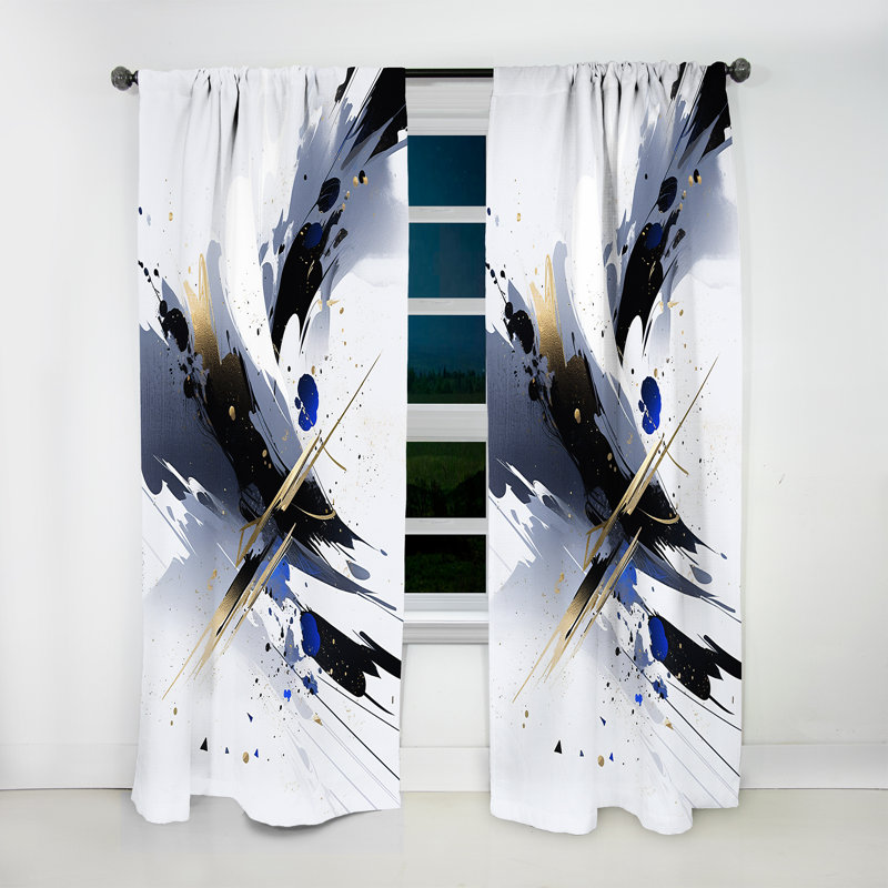 Grian Black Blue Cubist Symphony - Modern Curtain - Velvet Room Darkening - 1 panel, 52" W x 95" L