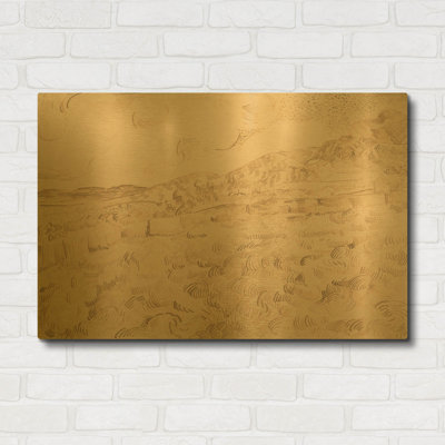 «The Enclosed Wheatfield After A Storm» par Vincent Van Gogh, art mural en métal doré, 36 po x 24 po