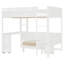 Lit mezzanine double en bois avec bureau, tablette de rangement de chevet, canapé et lumière, blanc