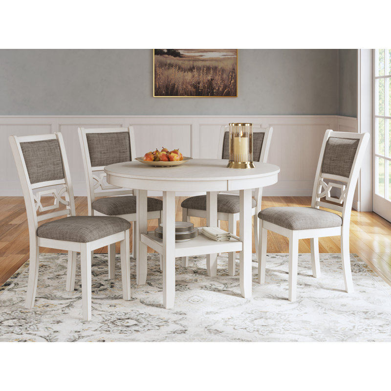 Elegant White and Gray Wood Dining Table Set with 4 Chairs
