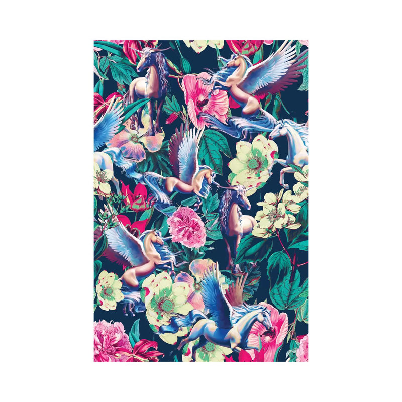 Unicorn And Floral Pattern by Burcu Korkmazyurek - Wrapped Canvas Print, 20.32 cm H x 30.48 cm W
