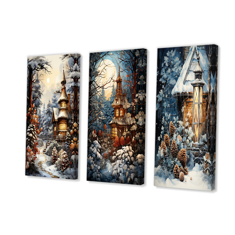 Dyllan - Ensemble de 3 décorations murales paysage d'hiver, Toile tendue, H 32 po x l 48 po