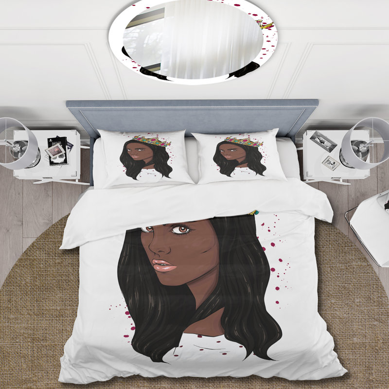Portrait d'une femme afro-américaine avec couronne - ensemble de housse de couette moderne - microfibre de polyester