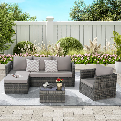 Ensemble de meubles de patio 3 pièces, canapé modulaire d'extérieur en L avec chaise simple et table basse pour la cour