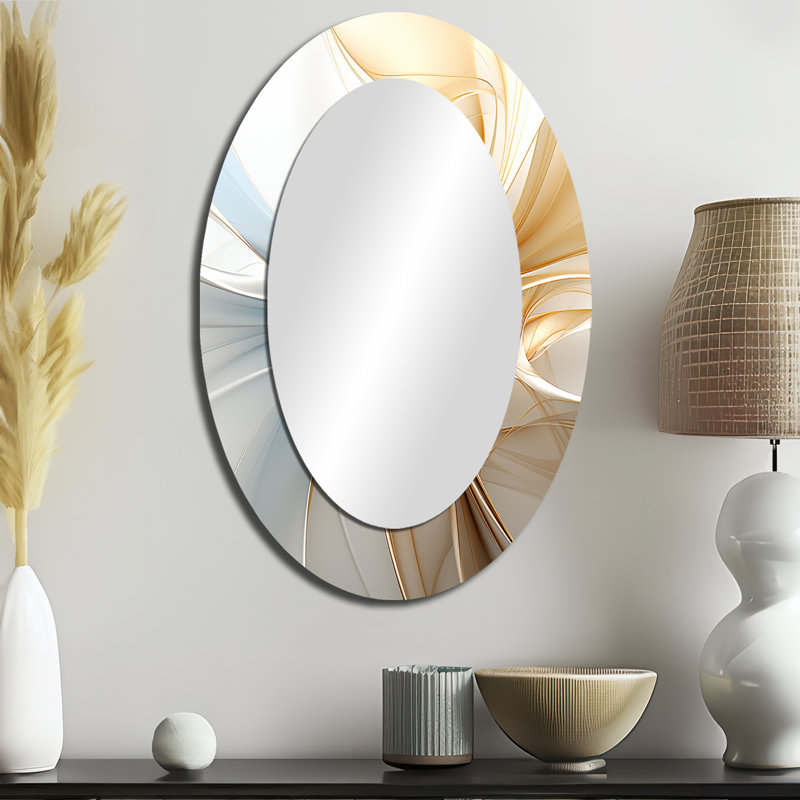 Vague rétro bleue et orange élégante - Grand miroir mural ovale sur métal, 36" x 24"