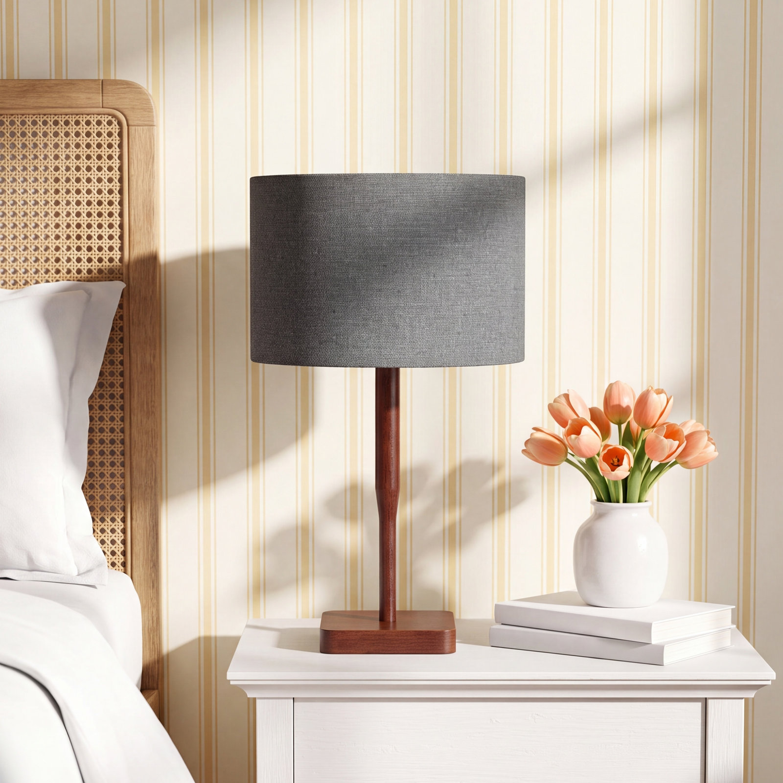 Phipps Solid Wood Table Lamp, Walnut, Dark Gray