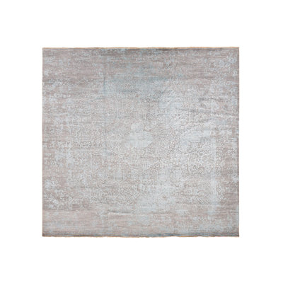 Tapis oriental carré en laine et soie vert noué à la main 11 pi 8 po x 11 pi 8 po - MOA10287643