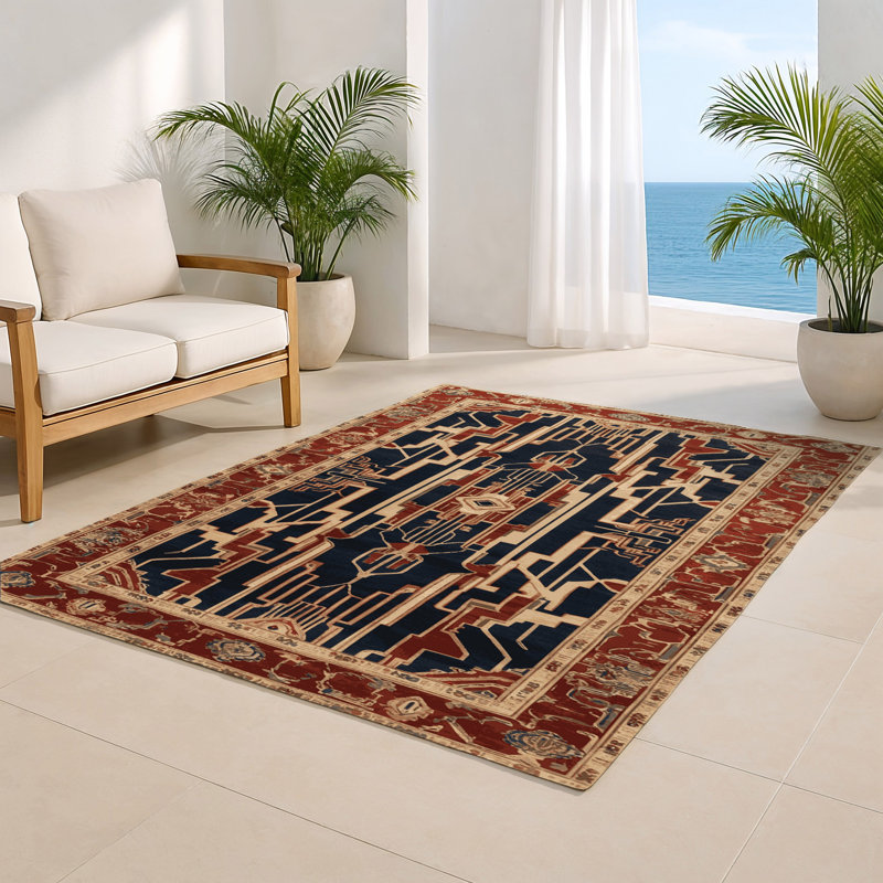ArtDeco Beige Indoor and Outdoor Area Rug, Rectangle 4' x 6'