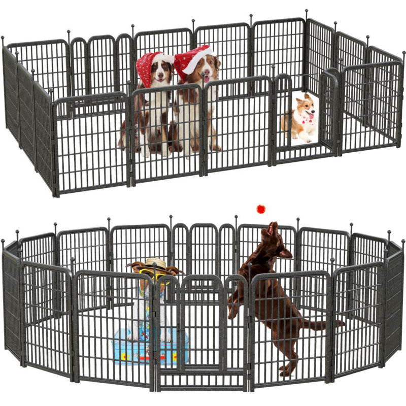 Adjustable 32" Black Metal 16-Panel Dog Playpen