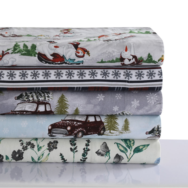 Twin Floral Print Cotton Flannel Deep Pocket Sheet Set