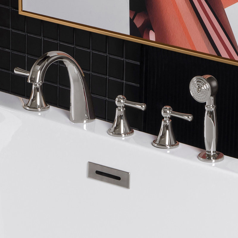 Robinet de baignoire romaine à fixation sur plateau à trois poignées avec inverseur et douchette, Chrome poli