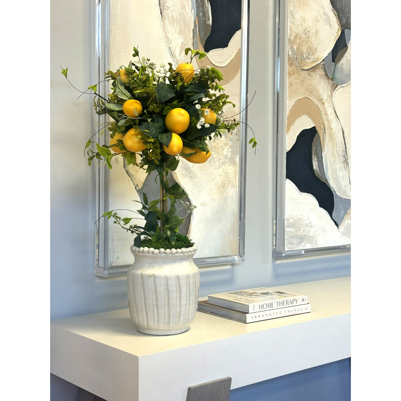 Faux Lemon Tree in Ceramic Planter