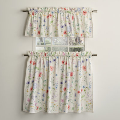 Maison d' Hermine Kitchen Curtains Sets for Windows 100% Cotton Set of Kitchen Curtains Valances for Home [2 Tiers (28"X36") and 1 Valance (56"X18")] Cafe Valentines Day Gifts (Just Floral)