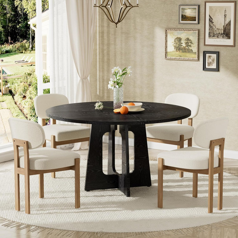 Ensemble de table de salle à manger extensible 5 pièces Modern, Black, 5 Pieces: Table, 4 Chairs, Beige