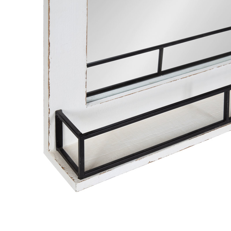 Dayanah Wood Rectangle Mirror with Shelves, White