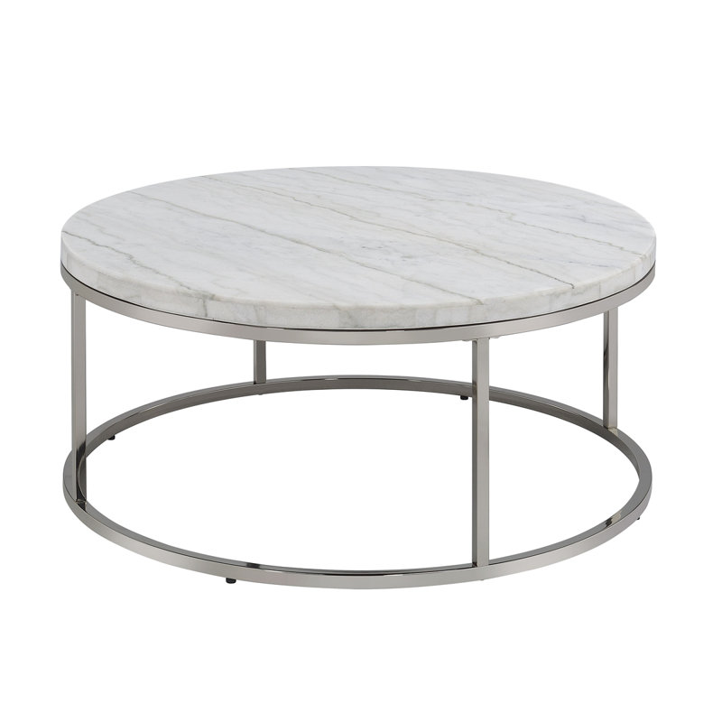 Marthony Zaidee Round Coffee Table in Natural Marble Top and Nickel