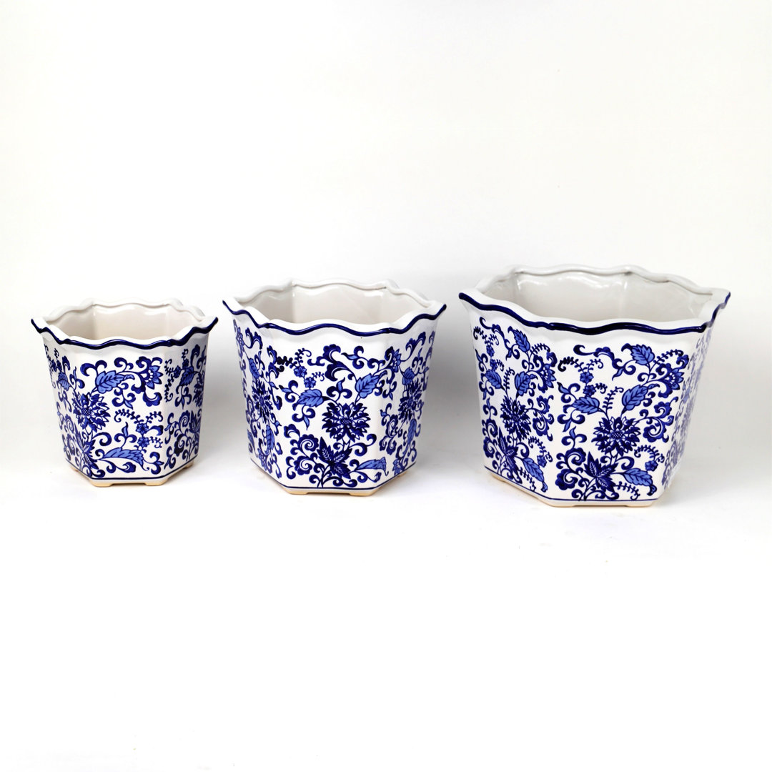 Blue Garden Blue and White Chinoiserie 3 Piece Garden Planter Set Euro Ceramica