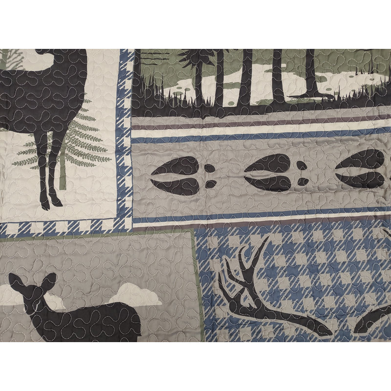 Ensemble de literie matelassée Deer Run Patchwork Stag Buck, Courtepointe très grand et 2 très grandes taies 