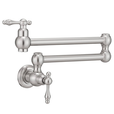 Pot Filler Faucet, Wall Mount Copper Folding Faucet 2 Handle With Double Joint Swing Arms, Single Hole Brass Commercial Kitchen Faucet Over Stove