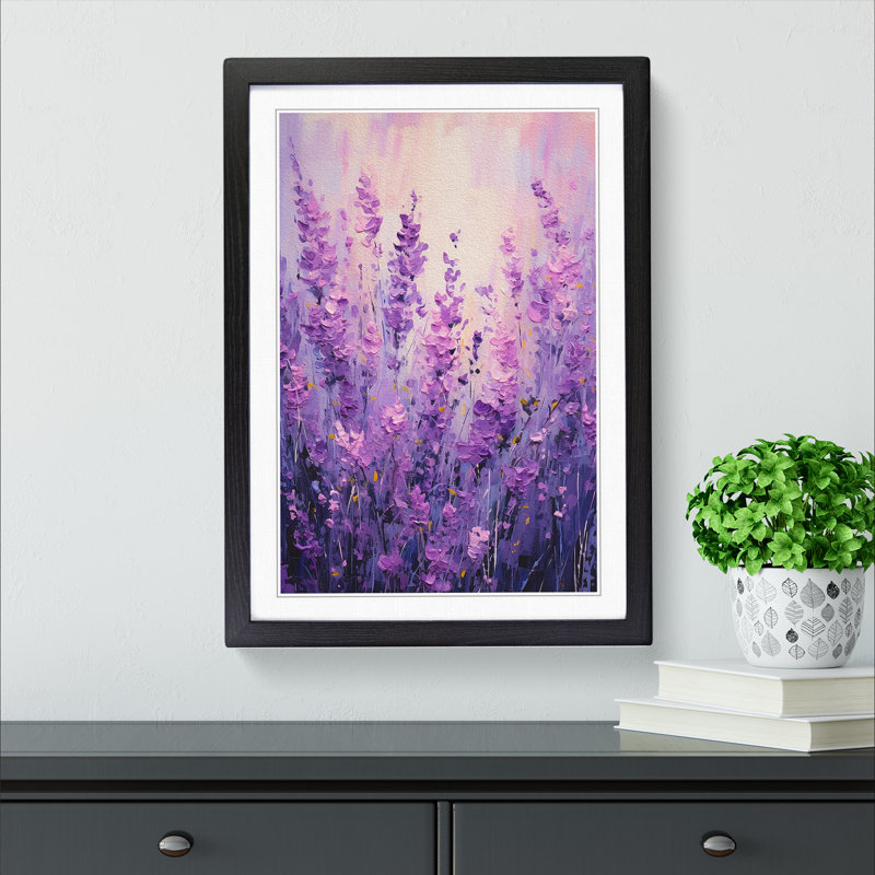 Lavender Flower Action - Single Picture Frame Print on Wood, Black , 64cm H x 46cm W x 2cm D