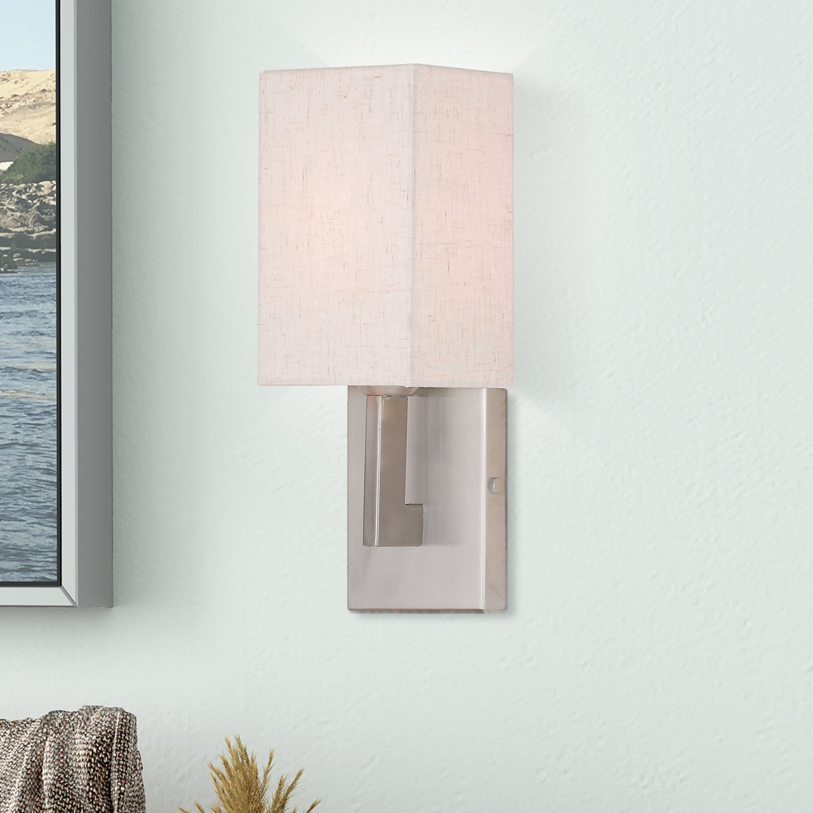 Flaire Single Light Dimmable Flush Mounted Sconce, Brushed Nickel, 12.25" H x 12" W x 36" D