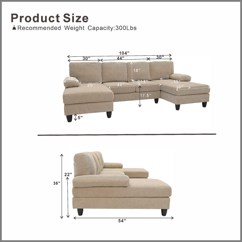 Canapé en forme de U rembourré nubby, conception de chaise double confortable avec accoudoirs rembourrés
