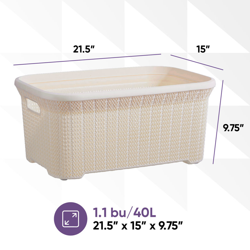 35 L Knit Design Laundry Basket, Beige/Brown