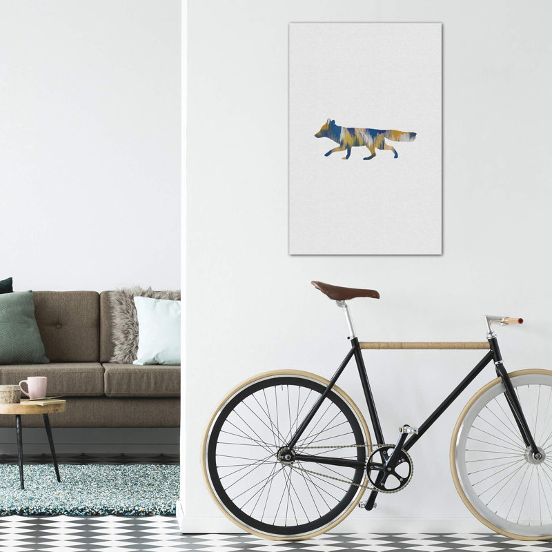 Renard bleu et jaune - impression d'art graphique, Toile tendue, H 12 po x l 8 po x P 0,75 po