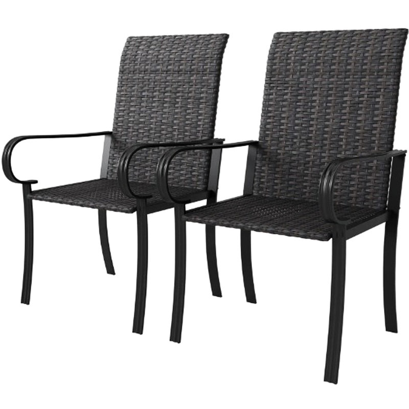 Chaises de salle à manger d'extérieur 2, accoudoirs et dossier haut avec assise profonde. Structure en acier pour la résilience, assemblage requis, manuel inclus du dossier haut, confort du patio. Confortable, acier rouille, requis