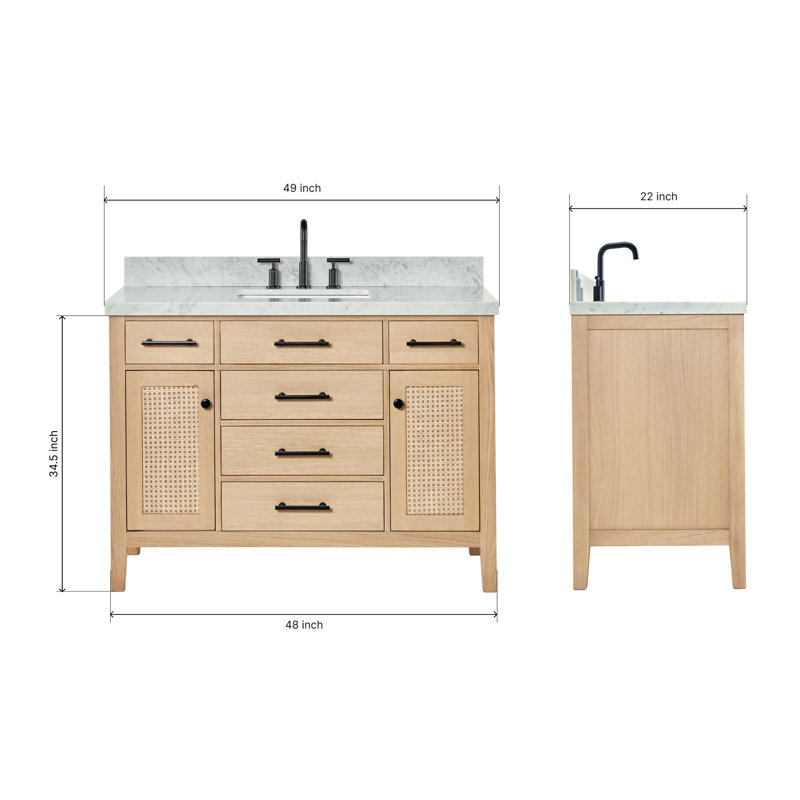 ARIEL Camila 55 Single Sink Bathroom Vanity with Italian Carrara Marble Top, Rectangular, 49"