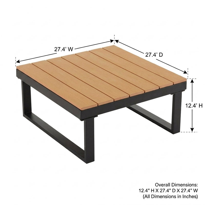 Table basse de patio en aluminium, Noir