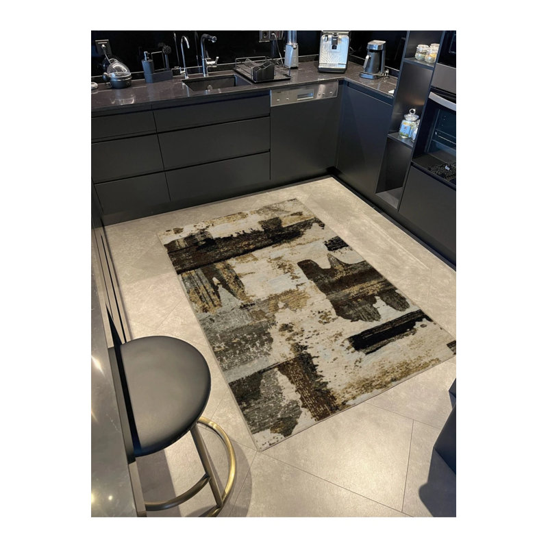 Black Gray Themed Floral Decorative Washable Carpet, Runner 2'6" x 9'11"