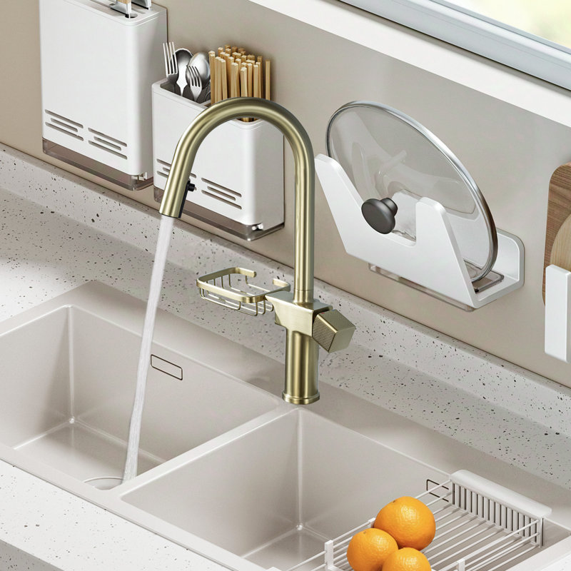 High Arc Pull-down Kitchen Faucet - Single Hole Stainless Steel, Brushed Gold