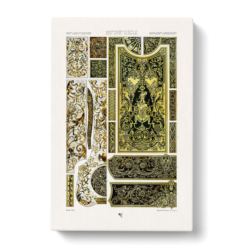 17th And 18th Century Pattern With Scrolls And Birds by Albert Racinet - Wrapped Canvas Print, 91cm H x 60cm W x 3cm D