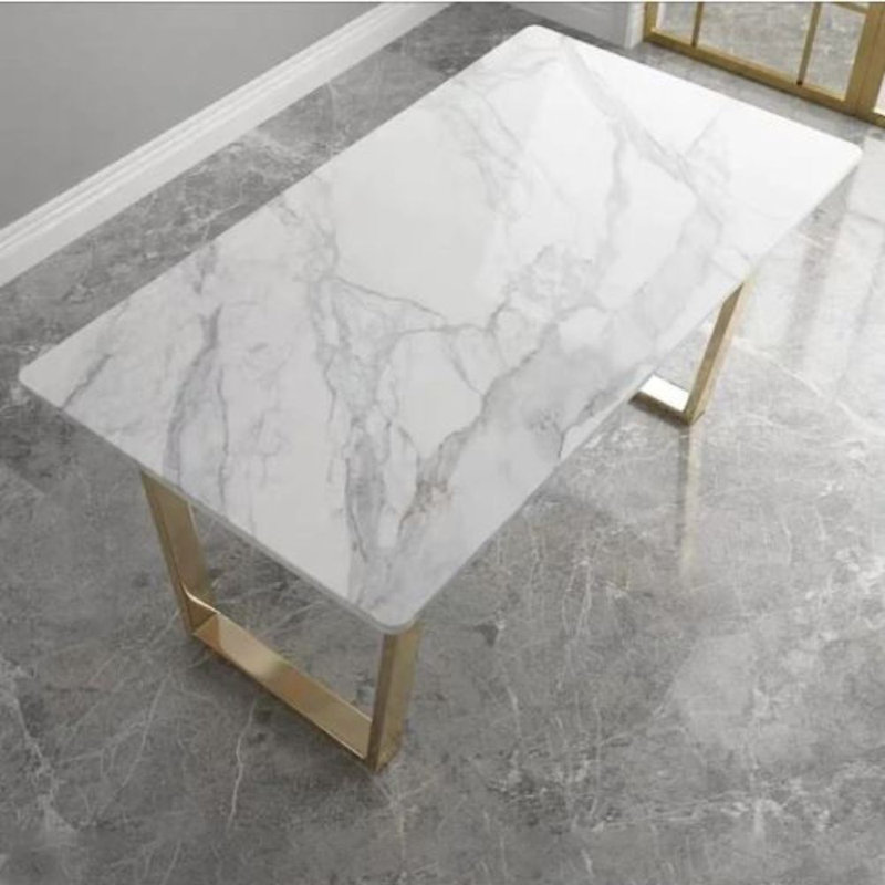 Victoria Faux Marble Dining Table, Gold, 63" L x 36" W