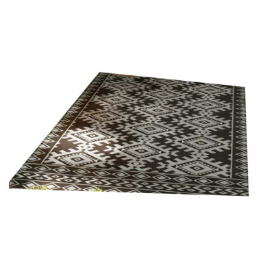 Tapis extérieur Elyz XL, motif tribal gris et blanc, imperméable 9 x 18