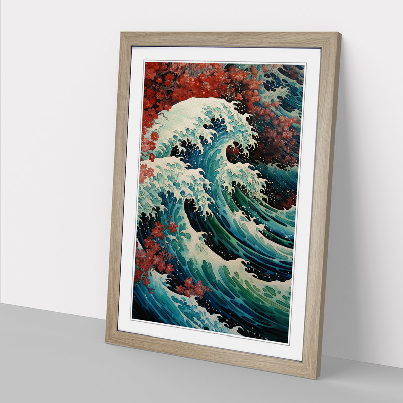 Wave Japanese Renaissance Art - Framed Print, Oak Framed, 34cm H x 25cm W