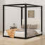 Base de lit à baldaquin en bois avec plateforme et tête de lit tapissier, lit plateforme moderne à quatre colonnes-130557745-130557747