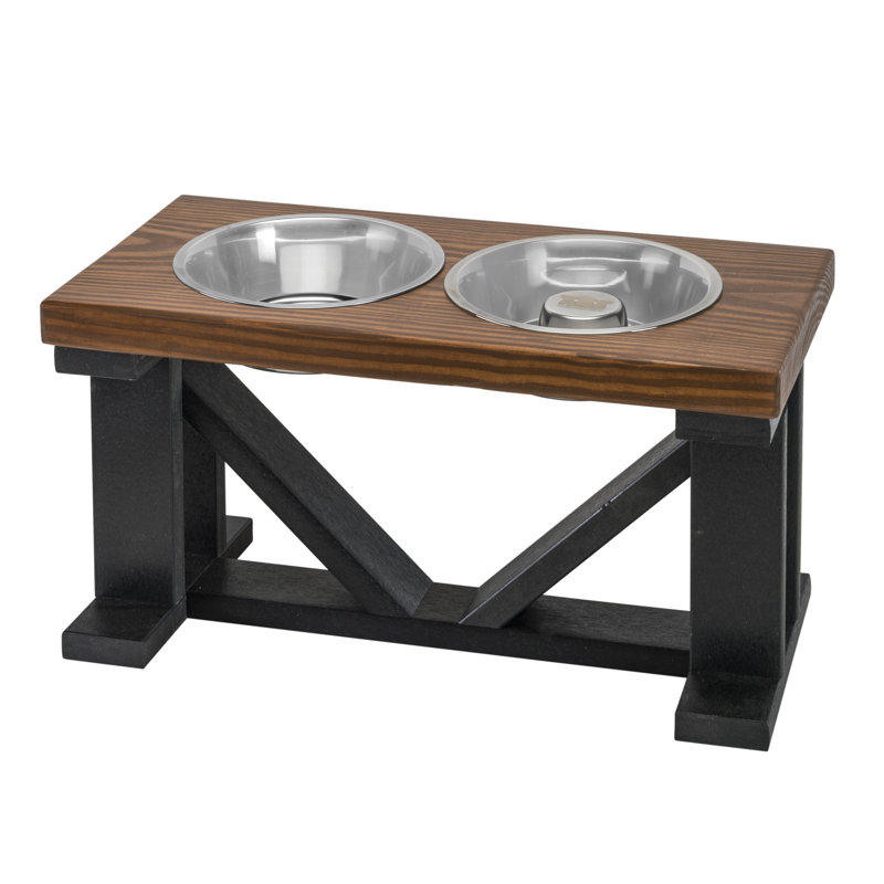 Mangeoire surélevée à 2 bols Farmhouse Style, 12", Noir / Châtaigne