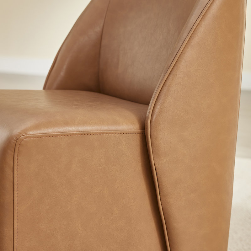 Fully Upholstered Dining Chair with Casters, Saddle Brown