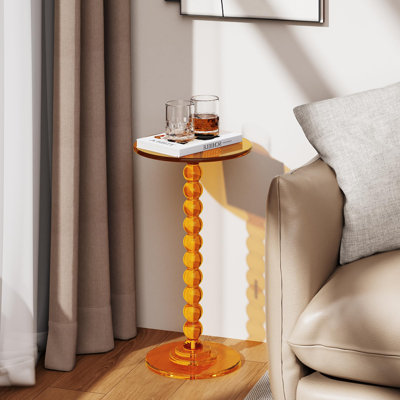 Acrylic Side Table, End Table Round Top With Solid Post For Living Room, Bedroom, Balcony, Easy Assembly(Pedestal, Orange) 