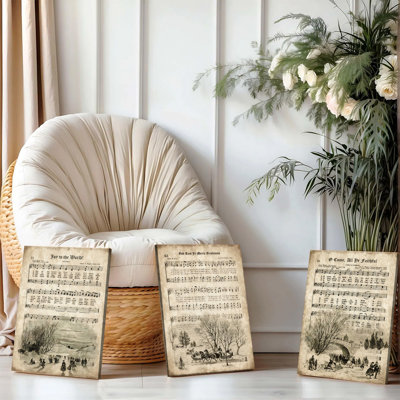 Ensemble de 3 affiches encadrées, partitions de chants de Noël vintage sur toile - Joy to the World, God Rest Ye Merry Gentlemen, Come All Ye Faithful - Décoration hivernale rétro pour la maison et les fêtes