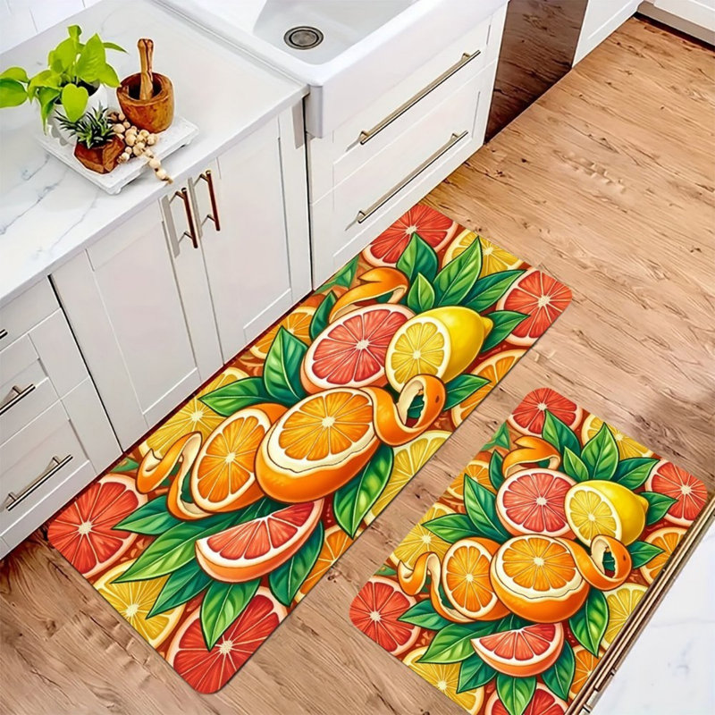 Tapis de cuisine multicolore agrumes, paquet de 2 pour décor de cuisine d'été