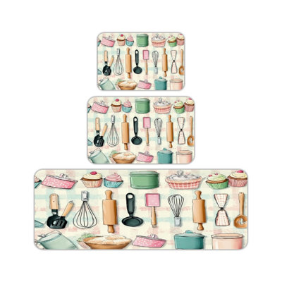 Tapis de cuisine 3 pièces pour petits gâteaux, espace de boulangerie pastel