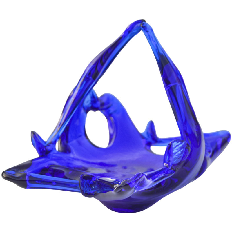 Mid 20th Century Handblown Cobalt Blue Art-glass Ruffled Basket Accent